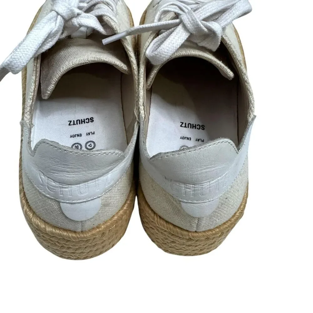 Schutz Luana Espadrille Platform Shoes Womens Size 7.5B Beige Canvas Lace Up